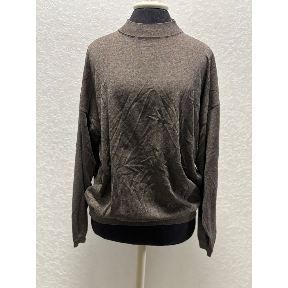 St. Croix Knits Mens Mock Neck Sweater Brown Cotton Microfiber Blend Large‎ USA